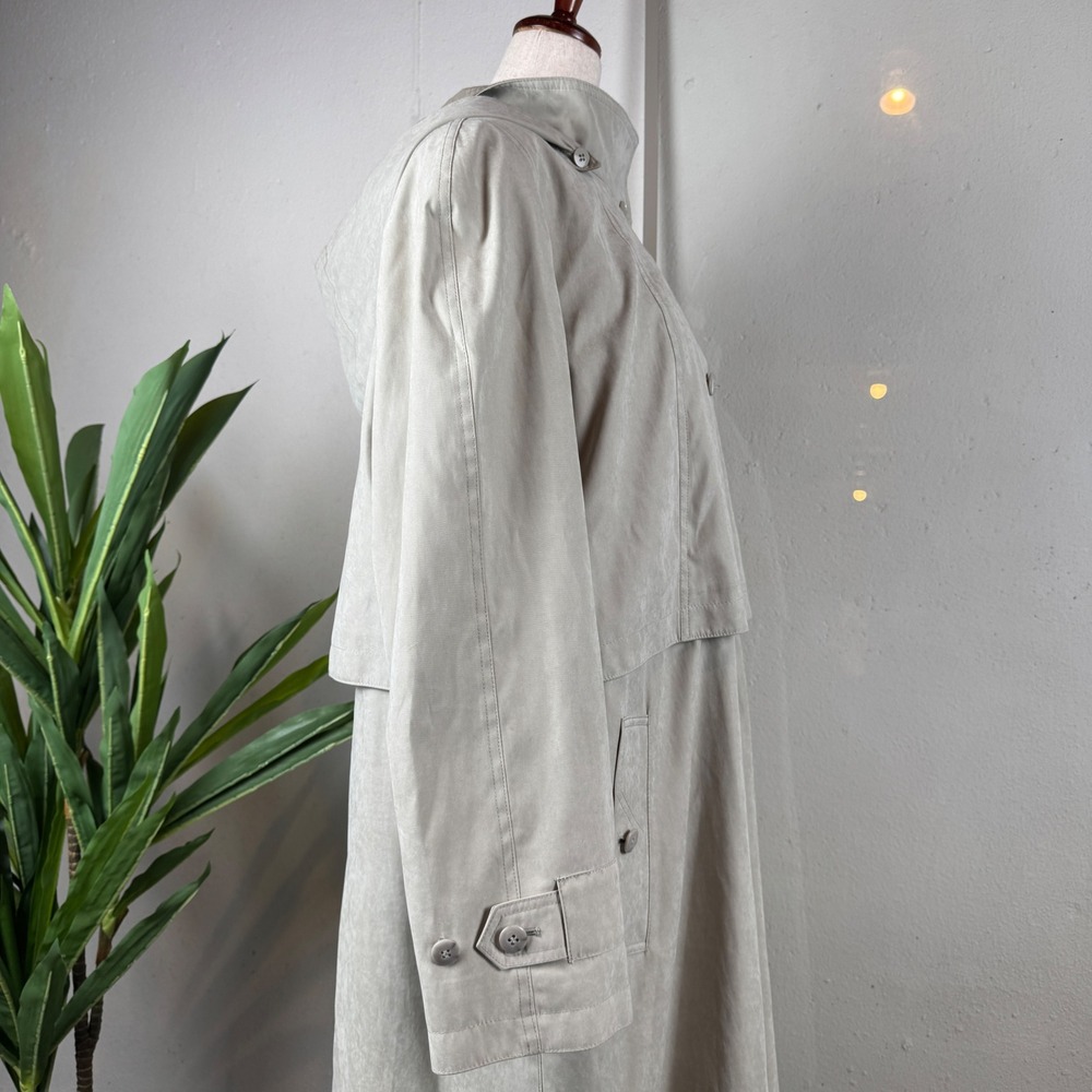 Vintage Beige Hooded Trench Coat Longline Belted Oversized Raincoat Womens 14P - Picture 9 of 12